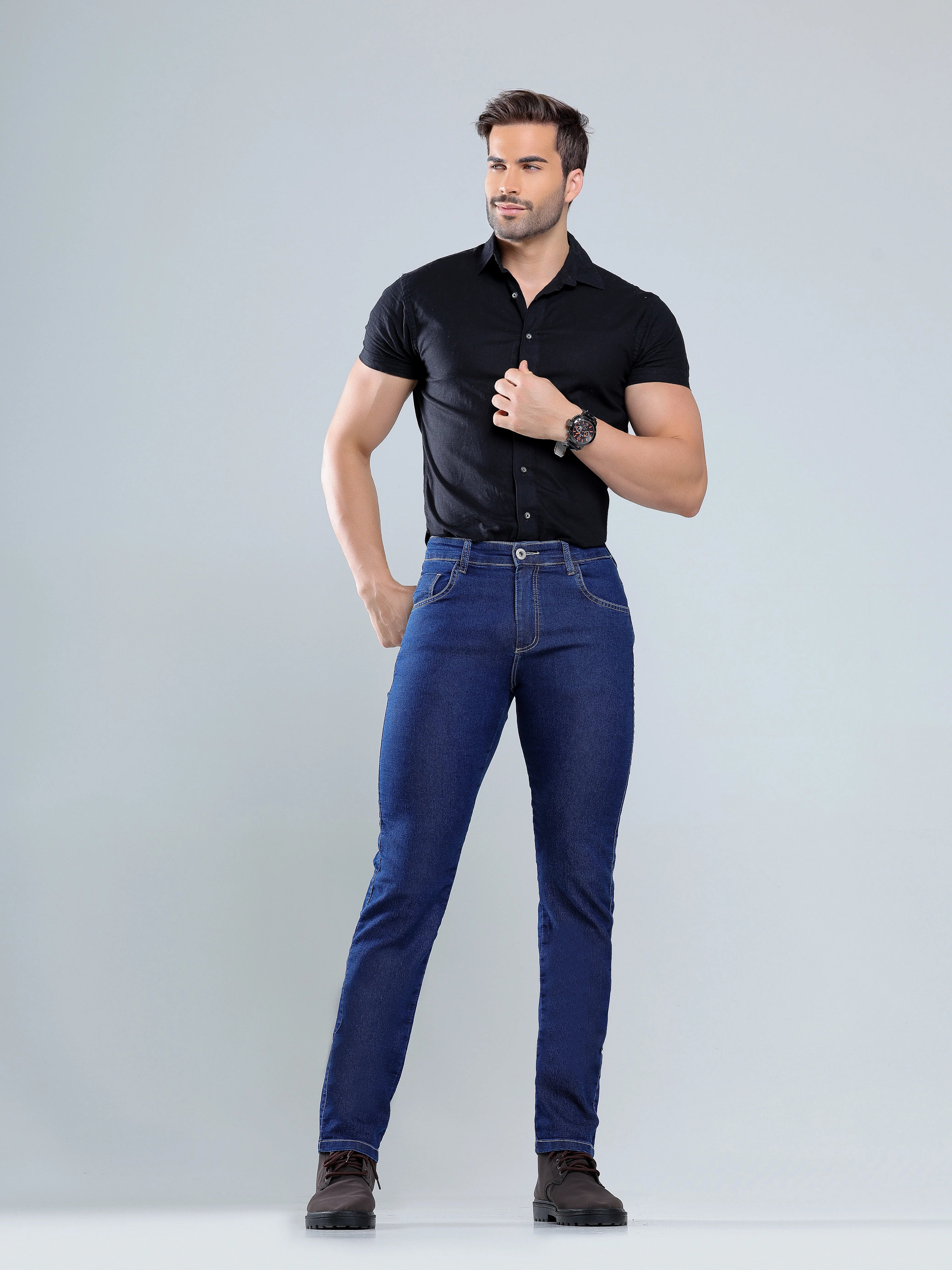 Calça Jeans Escuro Masculina Linha Branca