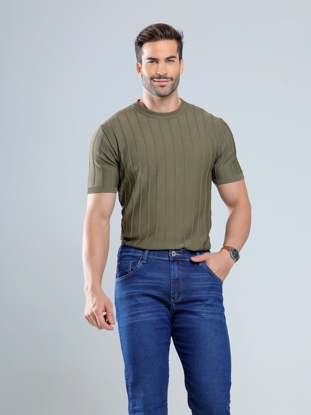 Calça Jeans Masculina Azul medio com bigode